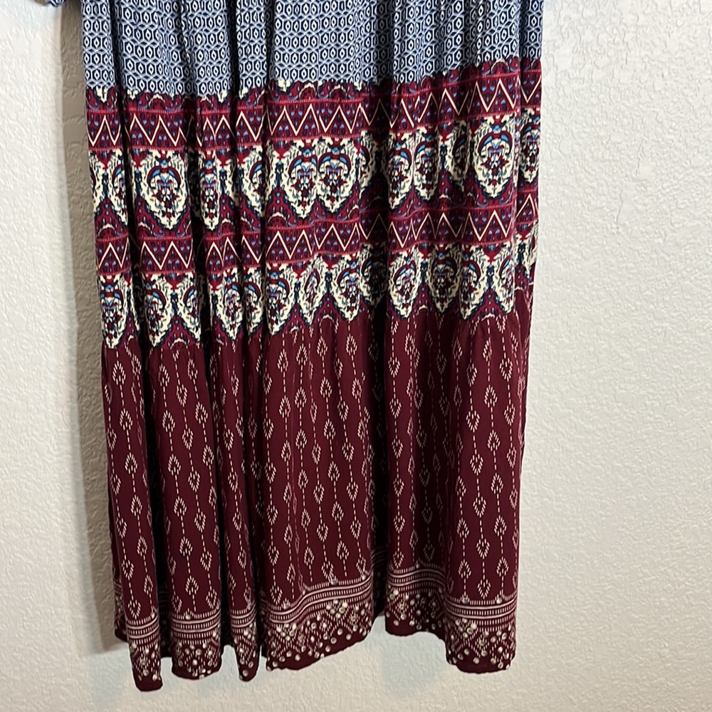 Urban Renewal boho mixed media 3/4 sleeve v-neck tassel tie midi dress Gypsy - Picture 12 of 13